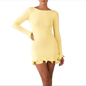 Yellow Long Sleeve Dress with Ruffle Hem